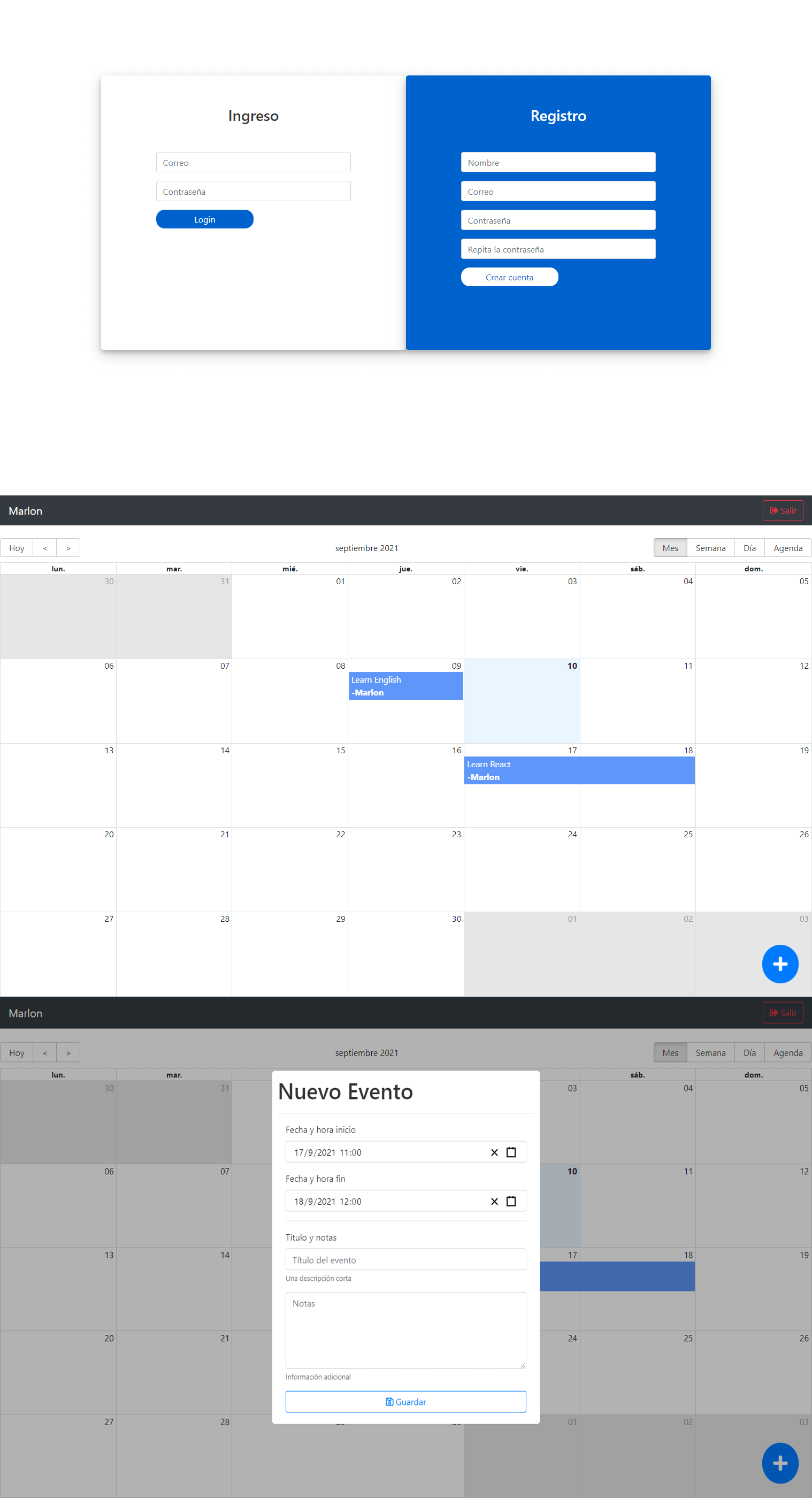 Preview del Proyecto Calender App