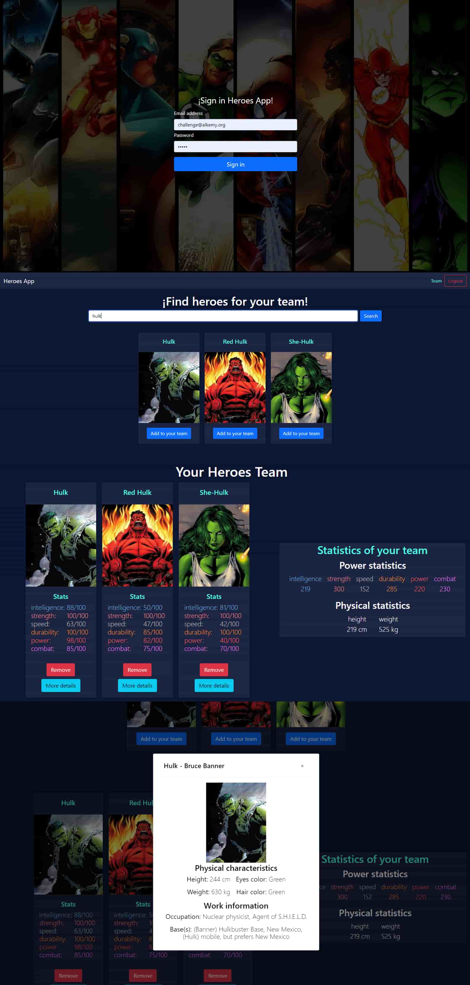 Preview del Proyecto Challenge Alkemy Heroes